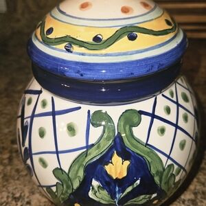 TERRANOVA Artisan Ceramic Vase with Blue and Yellow Patterns
